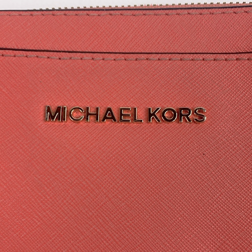 Michael Kors Pink Coral Crossbody Bag Gold chain strap Zip close MK shoulder bag - Picture 3 of 16